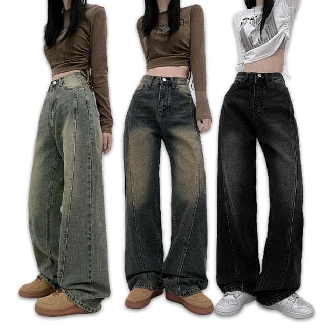 Product image for Split brush Faded denim wide long pants (Delayed delivery)