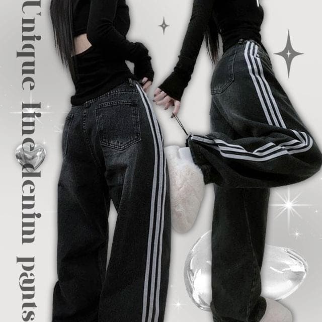 Product image for Side track line bijo denim wide long pants