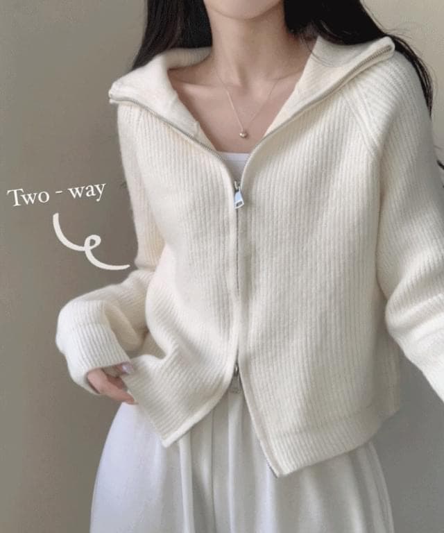 Product image for Bay Knitwear high neck collar two-way zip-up