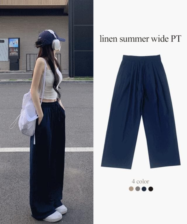 Product image for Hawaiian Linen Summer Pintuck Banding Long Wide Training Ribbed Pants Short Women Tall Women Big Size Harvey Recommended Unisex