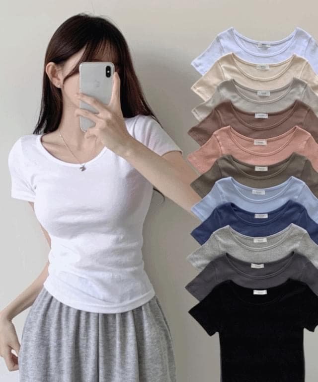 Product image for Egg plain basic round cotton t-shirt short sleeve t-shirt